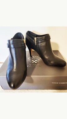 VINCE CAMUTO NWB BLACK SUEDE & LEATHER  HIGH HEEL BOOTIES SIZE 6B, 3" HEEL